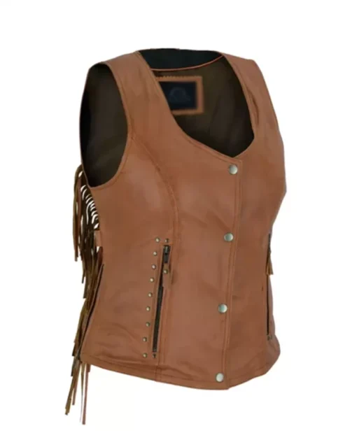 Women Brown Fringe Leather Vest