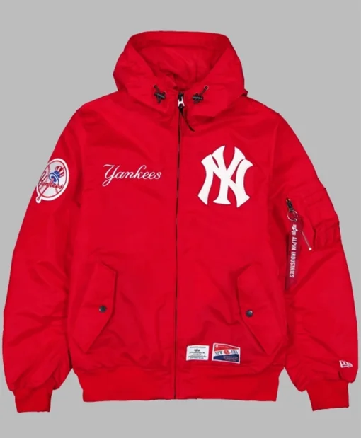 Buy Now Spike Lee New York Yankees Alpha Industries L-2B Red Hooded Bomber Jacket For Unisex