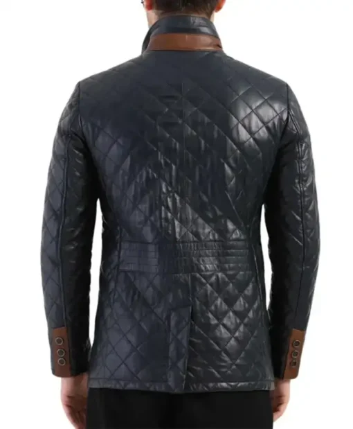 Diamond Quilted Leather Black Jacket For Sale