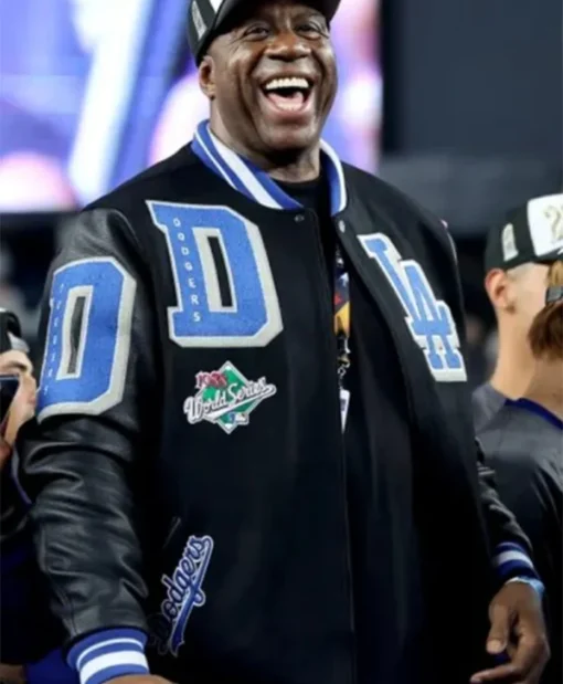 Magic Johnson Dodgers Black Letterman Varsity Jacket