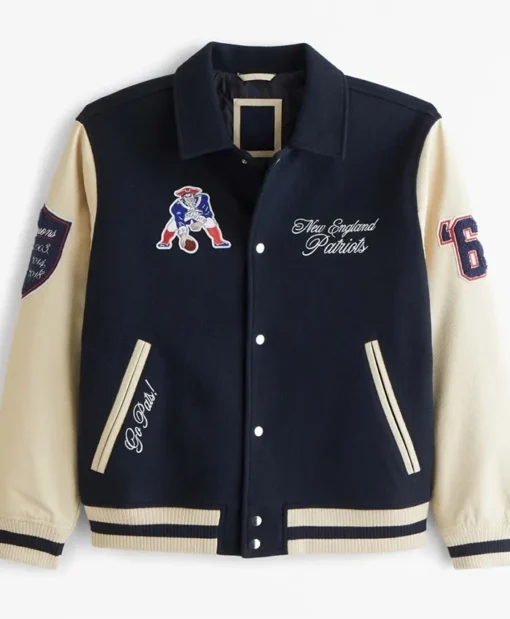 New England Patriots Navy Blue And Off White Varsity Jacket